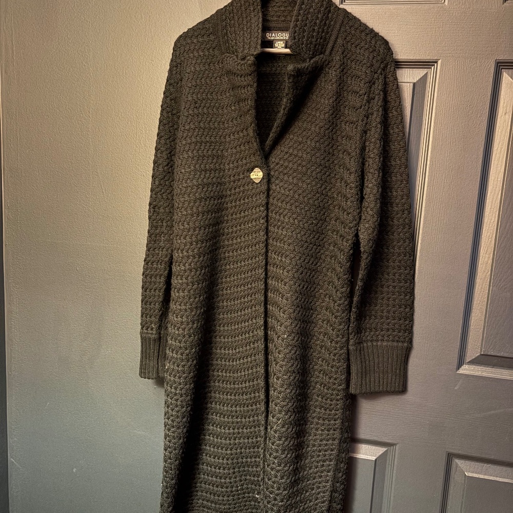 Dialogue, L, black, long coat, Sweater weight, lined